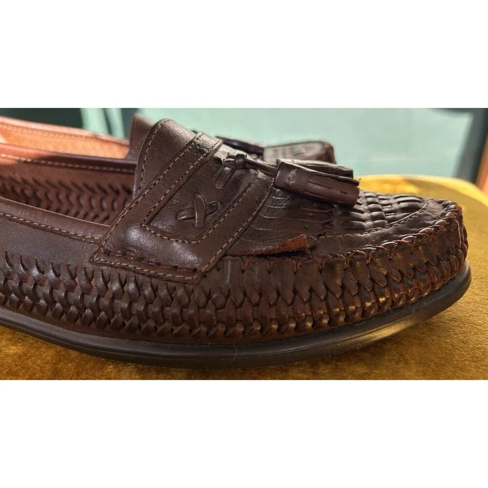 Vintage Stacy Adams Woven Leather Loafers Men’s Size 9 Mahogany Made In Brazil
